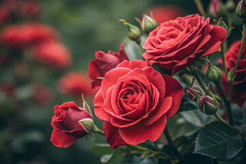 red roses flower in gardin closeup for background 
