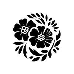 Black and White Floral Circle Design on White Background