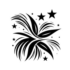 Black & White Floral Burst with Stars - Elegant Silhouette