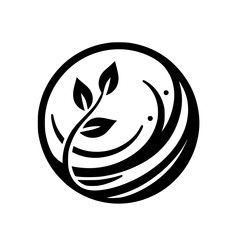 Minimalist Plant-Based Logo: Leafy Stem in Circle, Eco Design