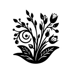 Black & White Floral Illustration: Decorative Botanical Design