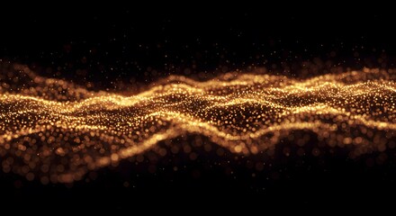 Fototapeta premium Glowing Particle Wave Forms Digital Abstract Background on Black