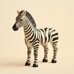 Fototapeta premium Handcrafted Wooden Zebra Figurine: Realistic, Multicolored Safari Toy for Children's Room Decor and Imaginative Play