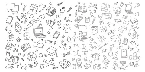 Back to school doodle elements. Vector illustration in line