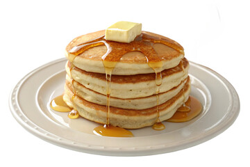 Delicious Stack of Fluffy Pancakes Drizzled with Golden Syrup and Melting Butter