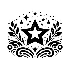Elegant Star & Floral Design: Black & White Logo Element