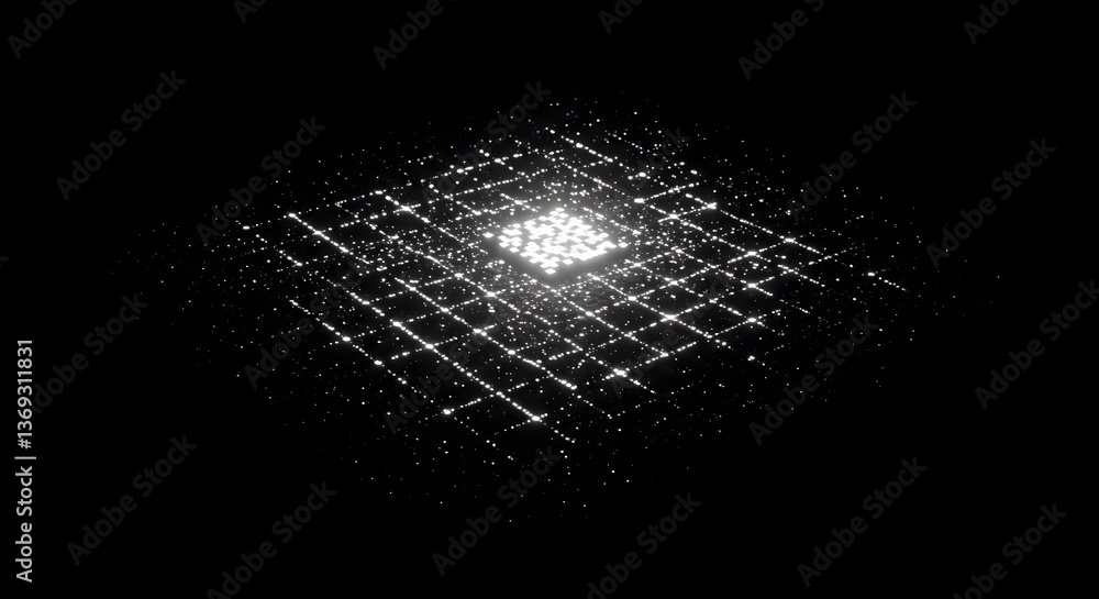 Poster glowing digital grid pattern illuminating the darkness abstract concept