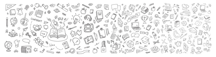 Back to school doodle elements. Vector illustration in line