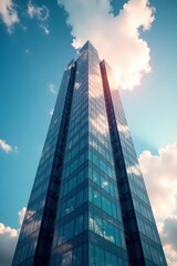 Fototapeta premium Modern high-rise office tower reaching towards the sky, cityscape, skyscraper