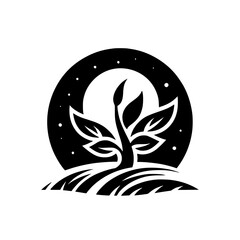 Silhouette Sprout Logo: Growth, Night, Nature, Emblem.