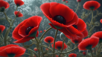 Obraz premium Floral Pattern - Red Poppies