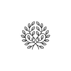 Minimalist Leaf Motif Logo: Line Art Branching Design on White