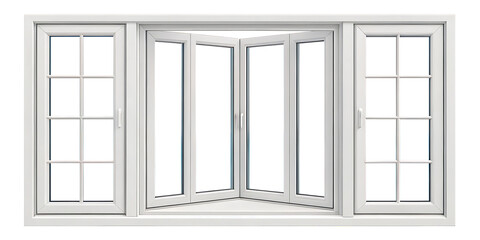 Realistic White Bay Window Isolated on Transparent Background – High-Quality PNG Image