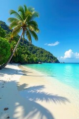 Obraz premium Serene Koh Muk beach, crystal clear water, blue sky, tropical paradise , water, day, sun