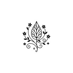 Minimalist Floral Emblem, Linear Black and White Design