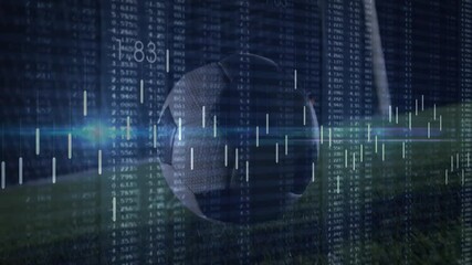 Soccer ball and financial data processing animation over digital interface - Powered by Adobe