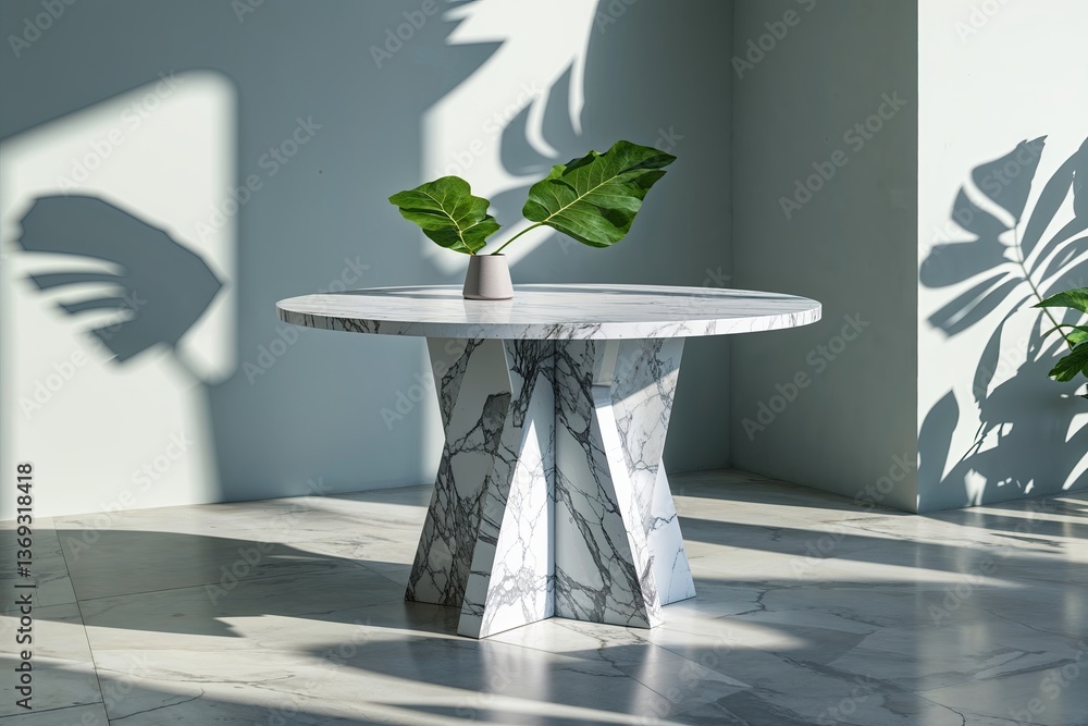 Aufkleber stylish marble table with leafy shadow dynamics for visual merchandising and indoor display