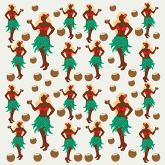 Fototapeta premium Cute girl Hawaii and coconut pattern for background.