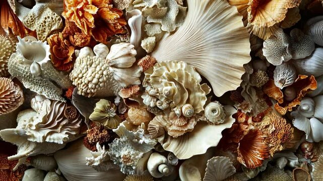 Collection of diverse seashells showcasing intricate natural patterns and textures