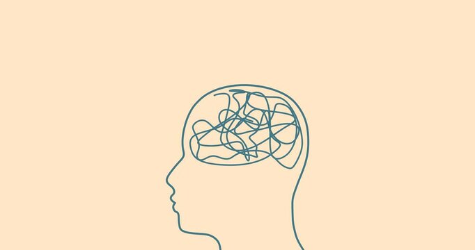 Personal growth and development. A man head with a tangled ball of nerves transforming into flower. Business and education concept. Metaphor of problem solving, chaos and mess, difficult situation.