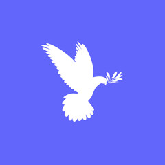 Silhouette of a dove, pigeon carrying an olive branch. The concept of freedom and international day of peace September 21 - Vector, illustration