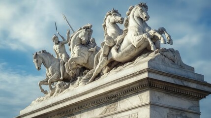 Obraz premium Stone monument: warrior, horses, dynamic, classical.