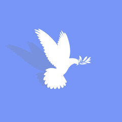 Silhouette of a dove, pigeon carrying an olive branch. The concept of freedom and international day of peace September 21 - Vector, illustration
