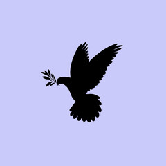 Obraz premium Silhouette of a dove, pigeon carrying an olive branch. The concept of freedom and international day of peace September 21 - Vector, illustration