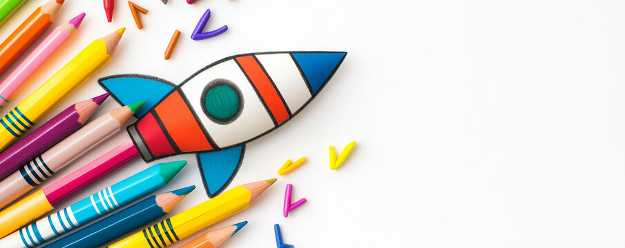 Colorful School Supplies and Rocket Back to School Creativity
