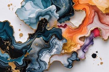 Elegant Marble Ink Art Collage for Contemporary Abstract Decor on Premium Paper Texture