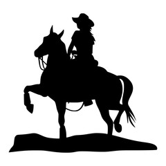 Naklejka premium Cowboy Silhouette Riding Horse - Vector Graphic