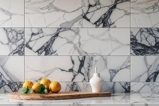 Sophisticated Polished Marble Tile Design for Illuminated Countertops and Textual Backgrounds