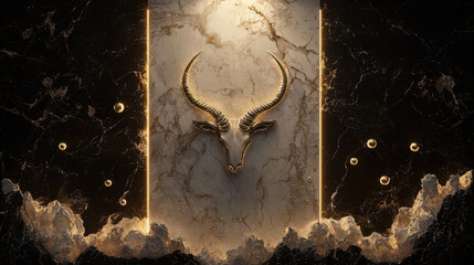 striking Capricorn zodiac sign symbol displayed against luxurious marble background, exuding elegance and sophistication