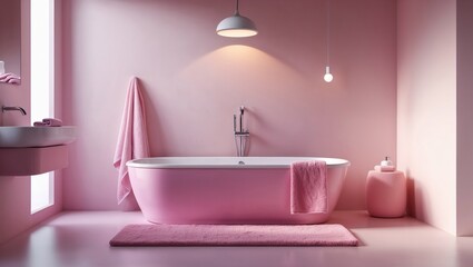 modern bathroom interior in pink theme.