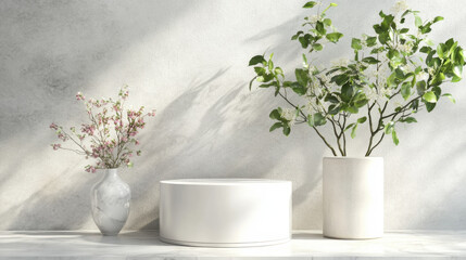 Minimalist Interior with Plants and Ceramic Vases