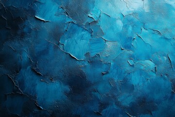 Textured background of cracked blue paint on a rough wall