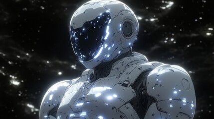 Detailed Close-Up Portrait of a Futuristic Robotic Character with Glowing Features