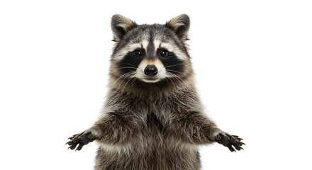 Cute Raccoon Standing Upright Looking at Camera on White Background