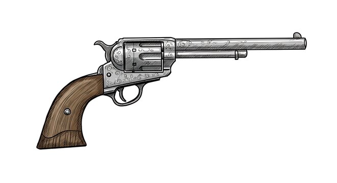Naklejki Vintage Revolver Illustration Single Action Army Gun Isolated on White