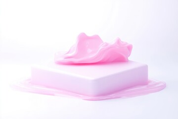 Pink cosmetic product, flowing texture on a square base