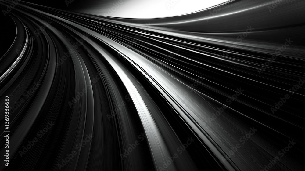 Poster abstract black and white flowing lines creating a dynamic and modern visual effect with light play