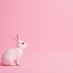 Obraz premium colorful easter concept, White rabbit against a pink background.