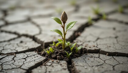 Resilience of Nature: A Plant Growing Through Cracked Soil