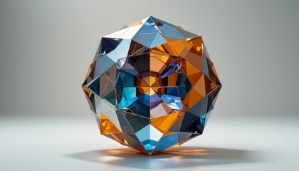 Geometric Art: Multifaceted 3D Shape with Colorful Reflections