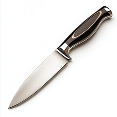 Sharp Stainless Steel Kitchen Knife with Dark Brown Handle on White Background