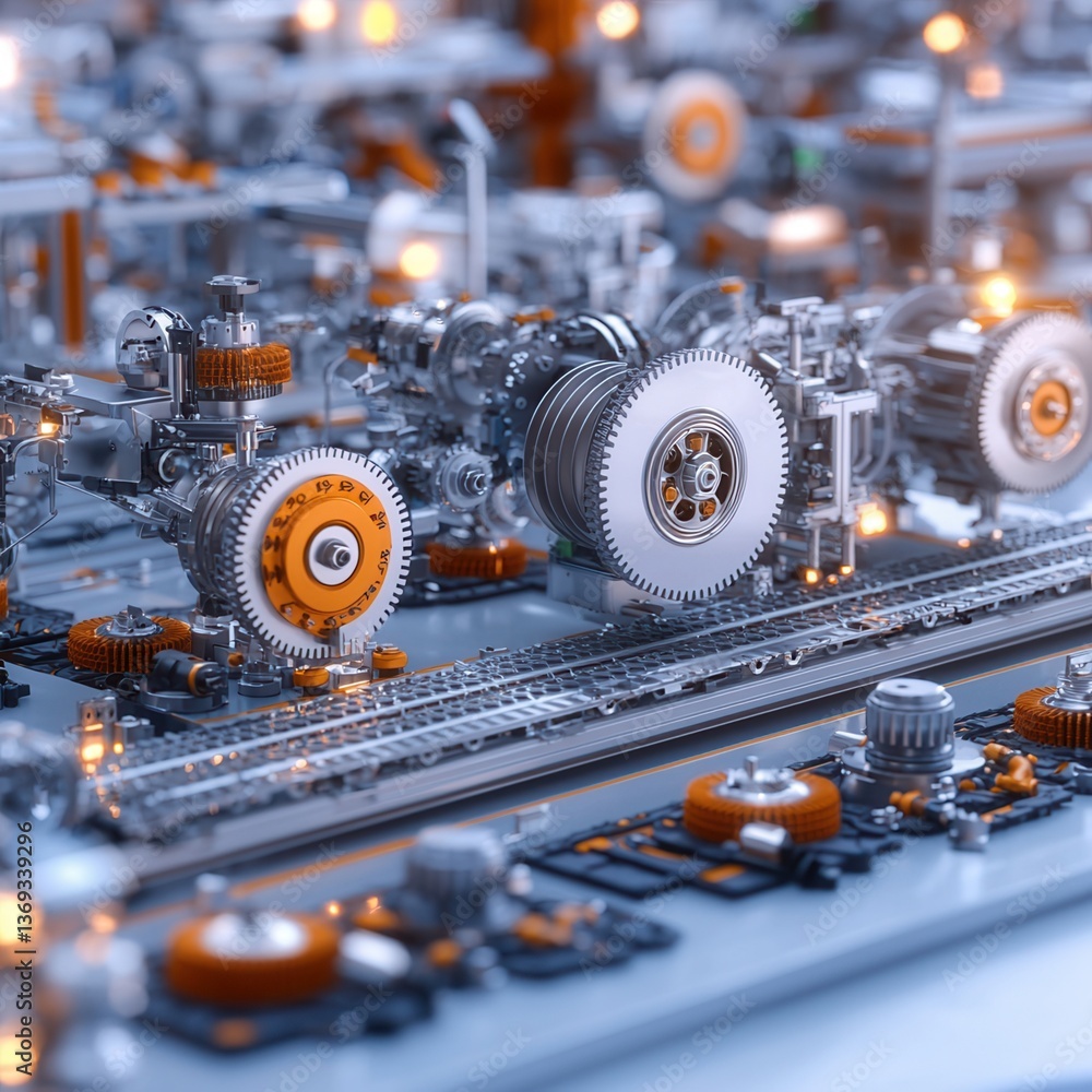 Poster labor day concept, intricate machinery with gears and components in a mechanical setup.