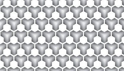 Seamless pattern featuring interlocking gray geometric shapes, creating a three-dimensional visual effect