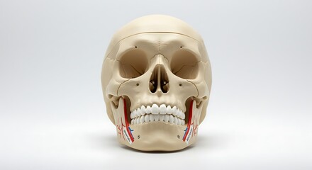 Obraz premium Detailed Anatomical Human Skull Model with Jaw Muscles Highlighted