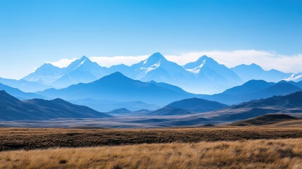 Fototapeta premium Majestic Mountain Range Landscape with Golden Grassland