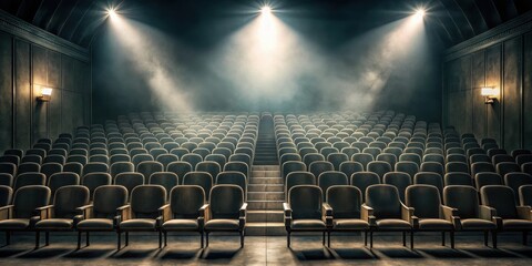 Obraz premium An empty auditorium bathed in the soft glow of stage lights, awaiting the hush of an expectant audience